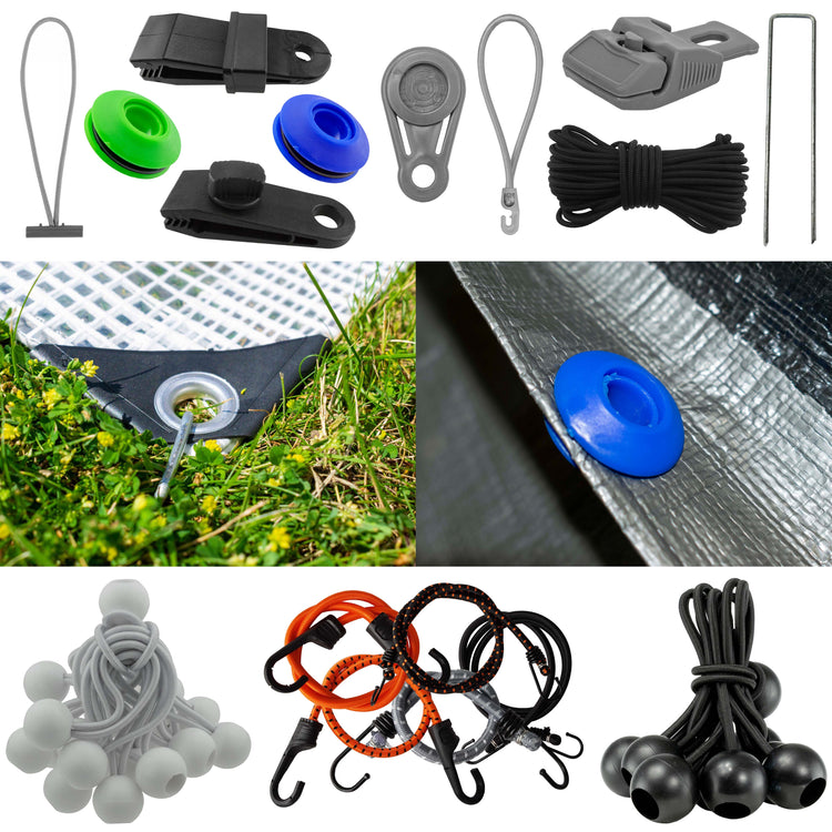Tarpaulin Accessories - Bungee Balls, Rope, Clips, Pegs, Eyelet Clips, Cords