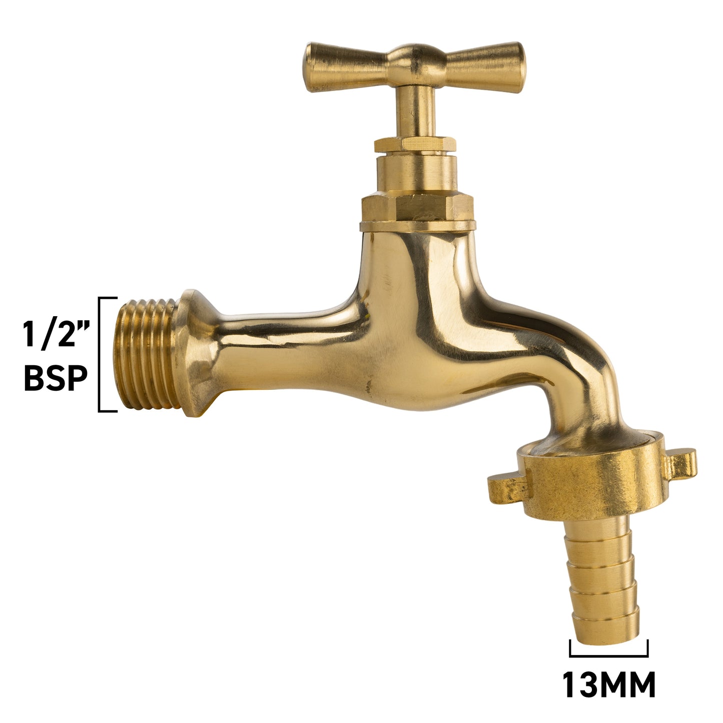 Garden Tap Polished Brass 1/2" BSPM - 13mm Barb