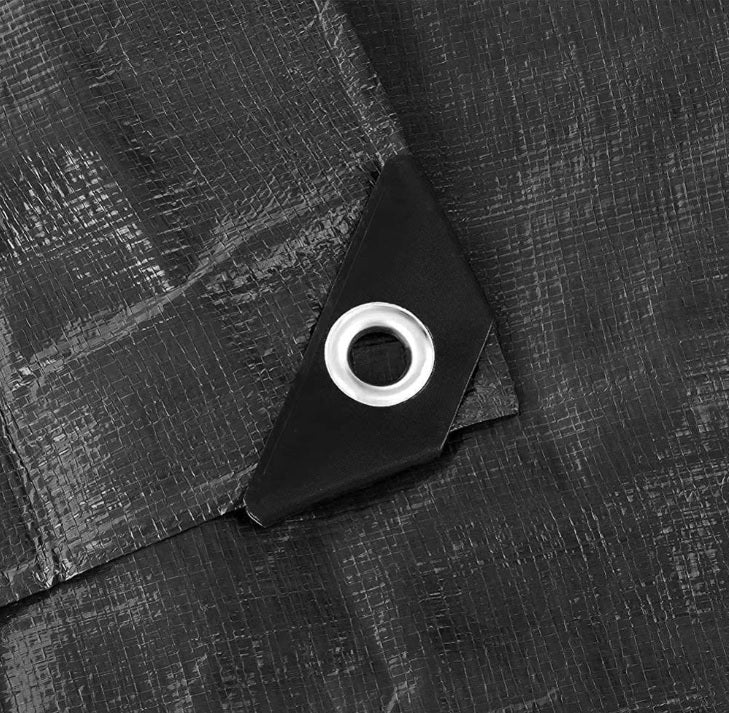 Black/Silver L-Grade Tarpaulin with 10 x 6" Bungee Balls (Black) and 10 x Screw Type Tarp Clips