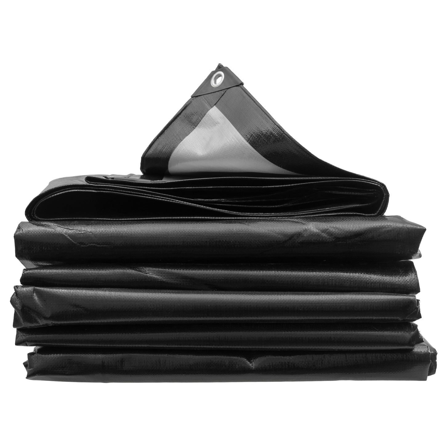 Black/Silver L-Grade Tarpaulin with 10 x 6" Bungee Balls (Black) and 10 x Screw Type Tarp Clips