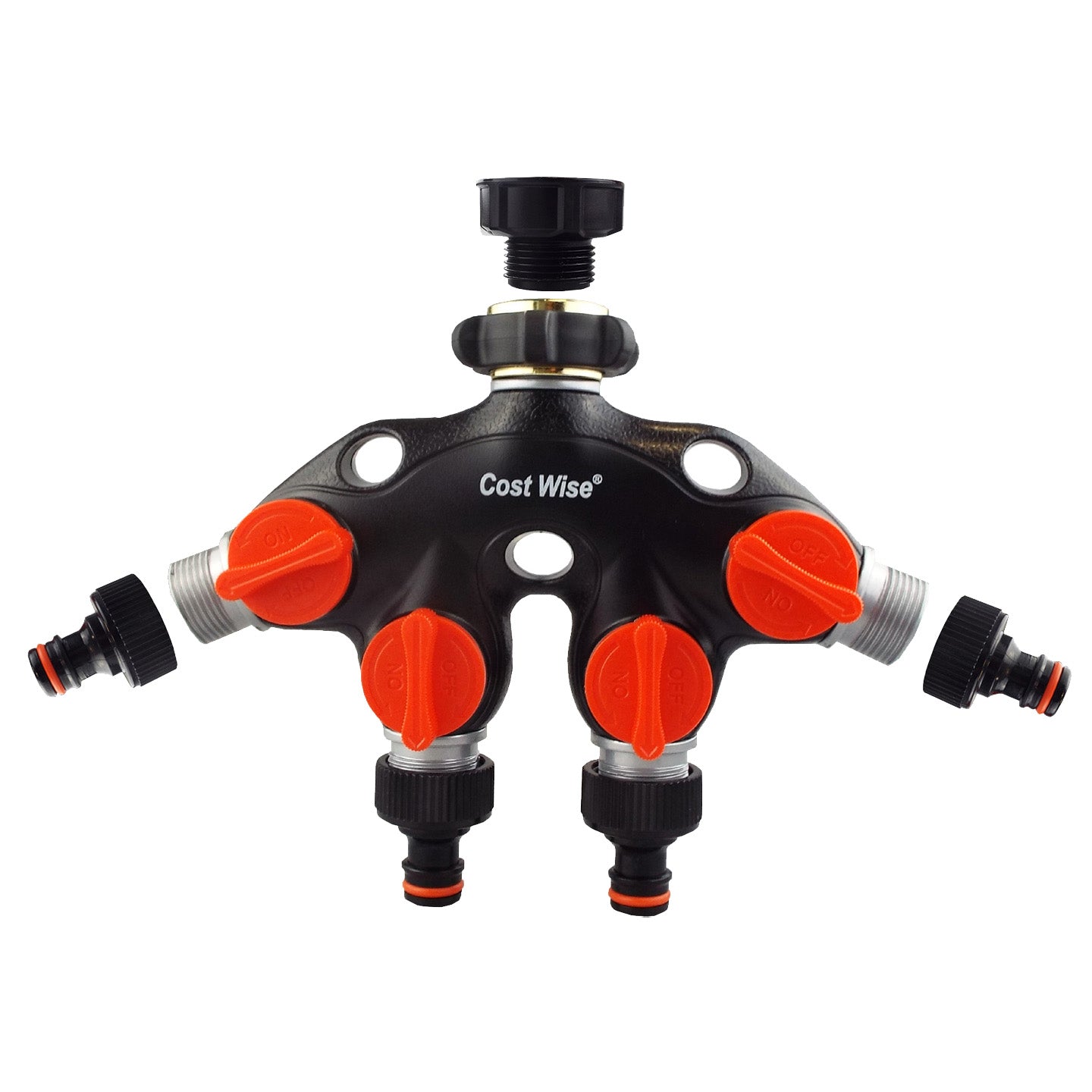 4 Way Tap Connector with Valves Metal