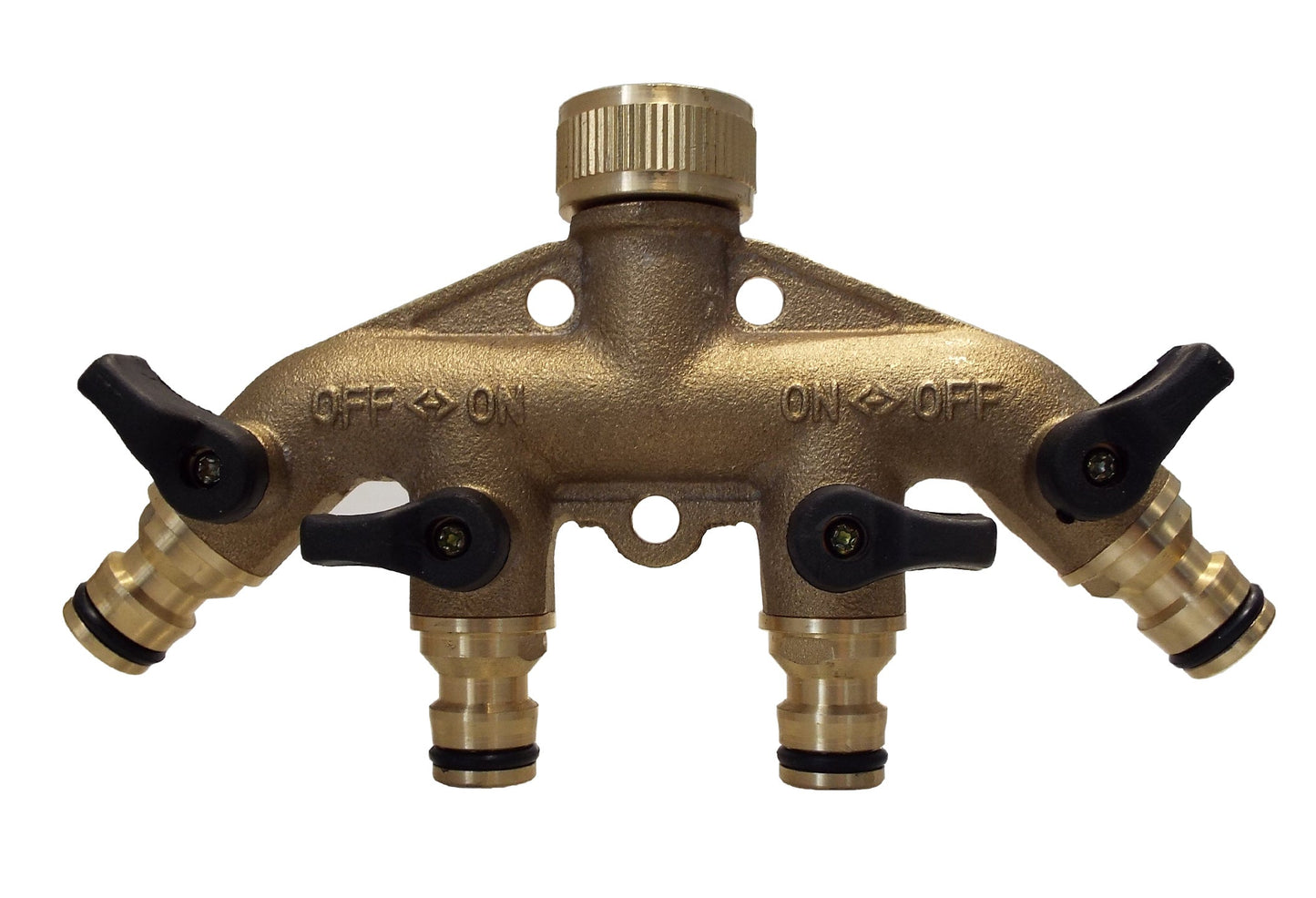 4-Way Manifold with Valves & Snap-On Outlets Brass