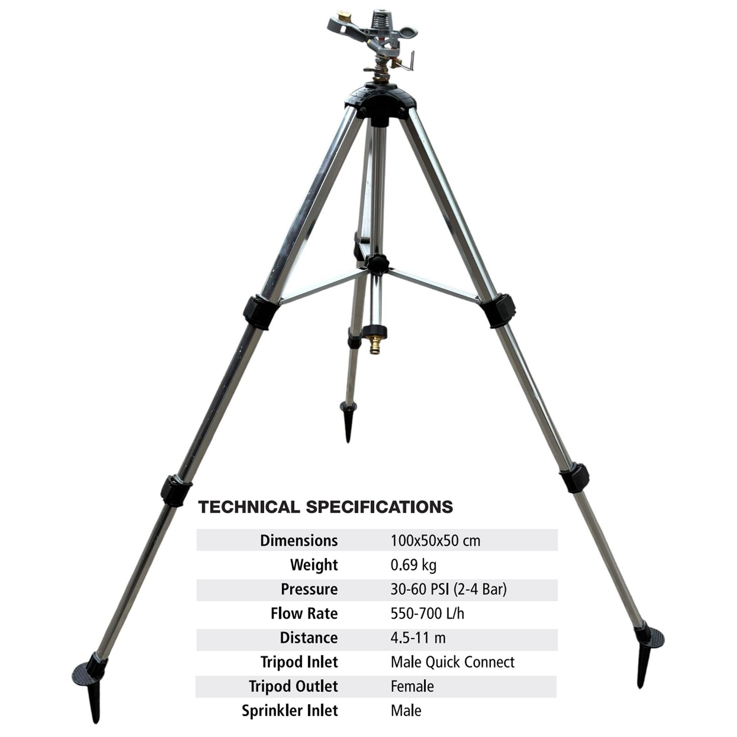 Aluminium Garden Sprinkler Tripod Stand 55-105cm Spiked Feet