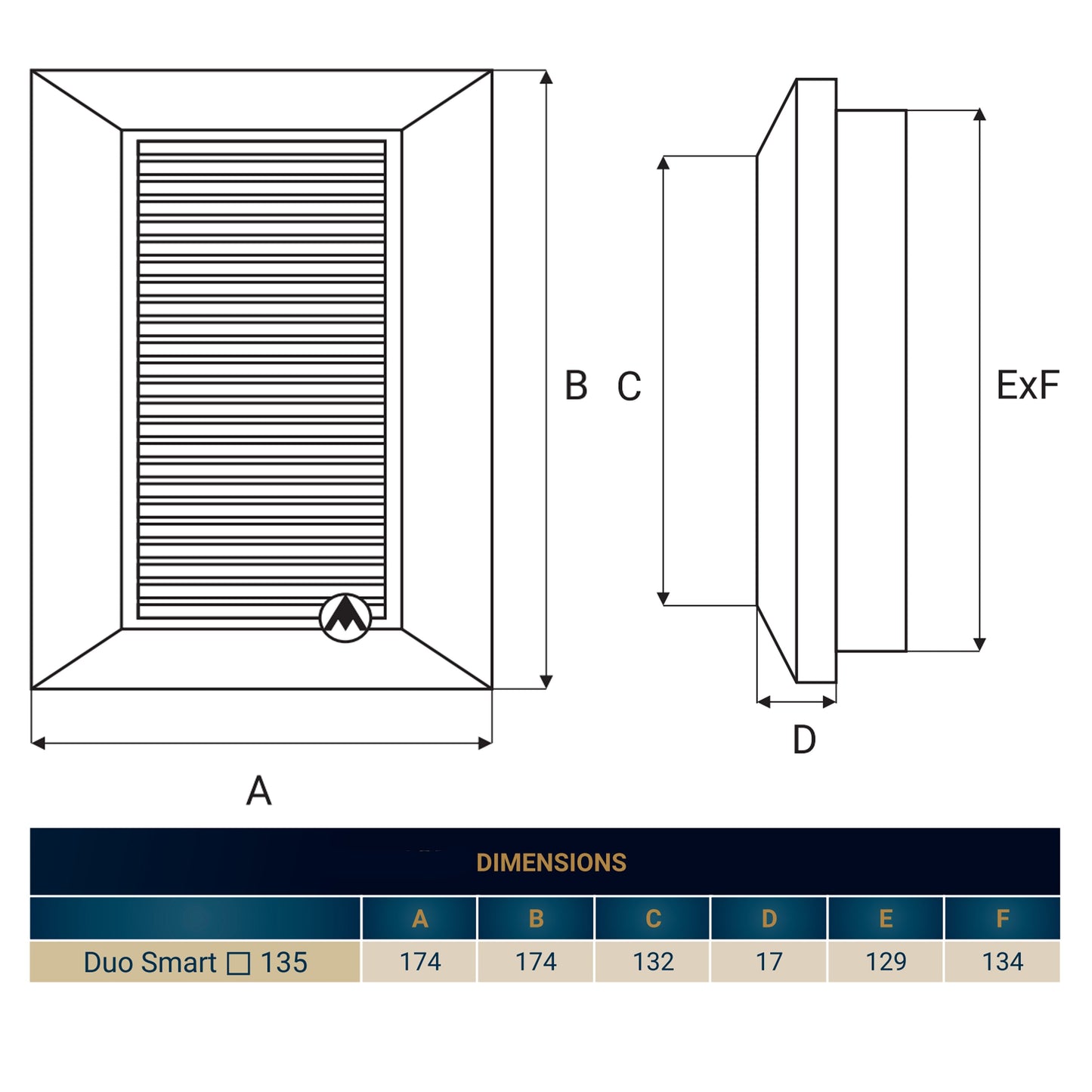 Louvre Vent Graphite Duo Smart 135G 135mm With Fly Mesh