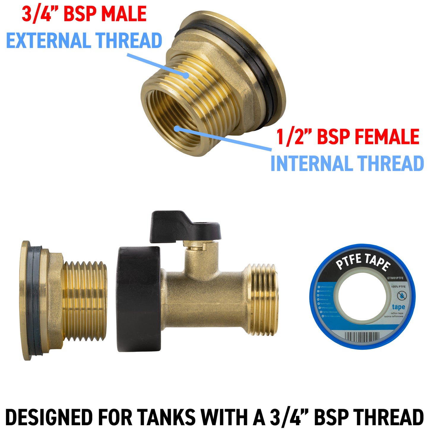 Water Butt Brass Kit 3/4" with Brass Valve