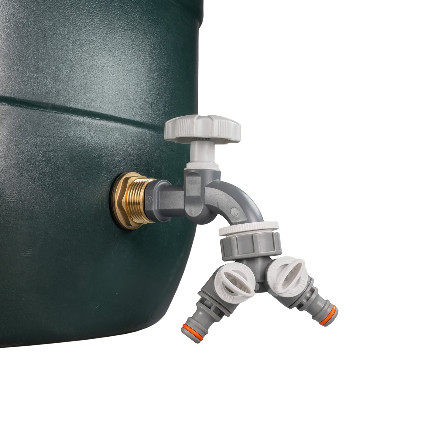 Water Butt Brass Kit 1" with Grey Dial Tap + Two-Way Splitter