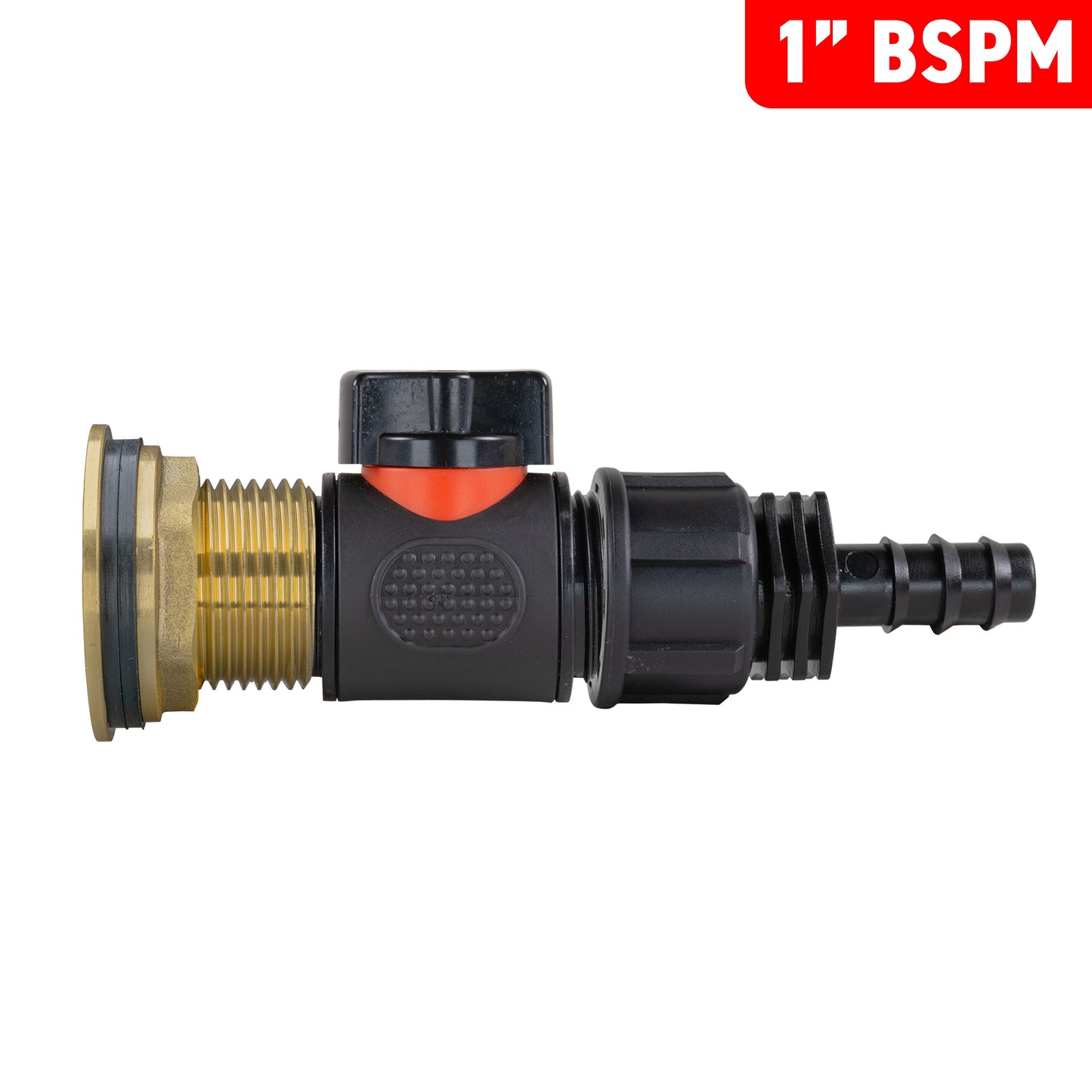 Water Butt Brass Kit 1" with In-Line Valve + 16mm Barb