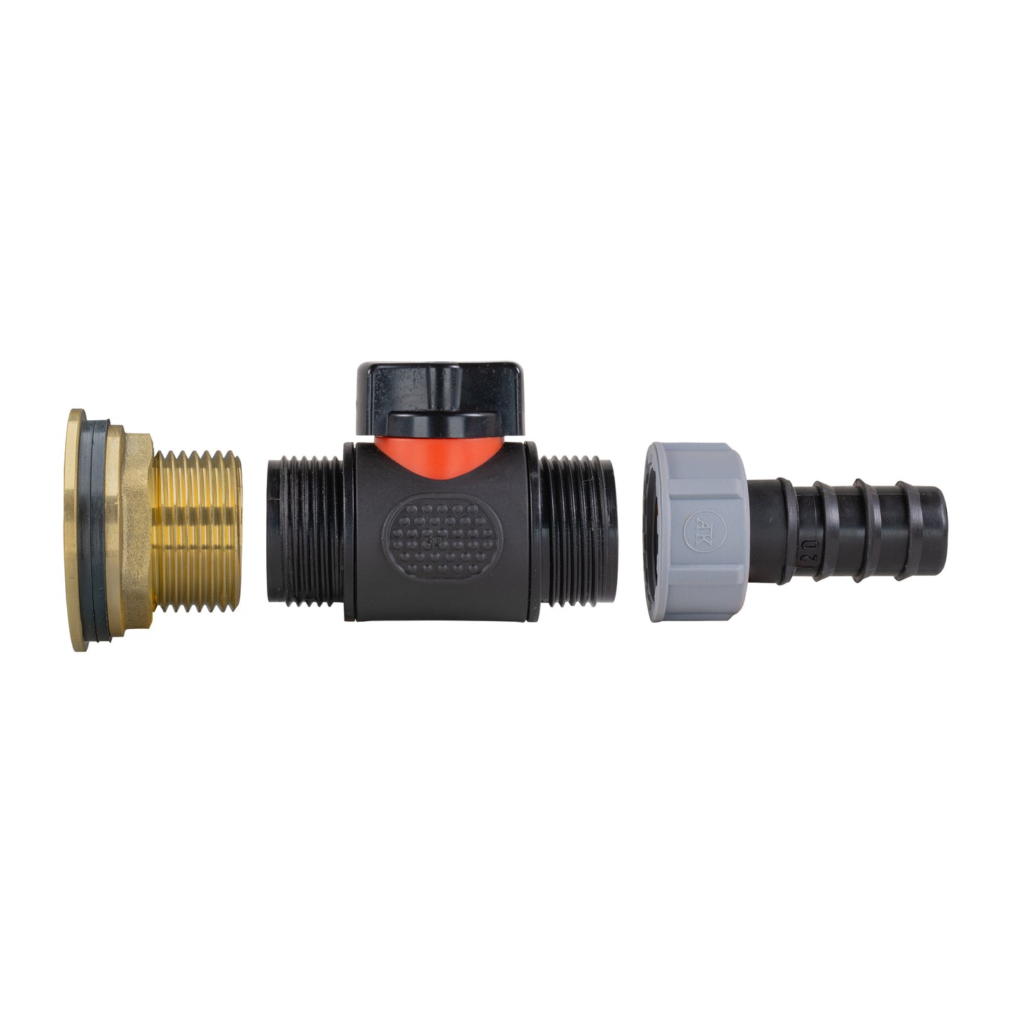 Water Butt Brass Kit 1" with In-Line Valve + 20mm Barb