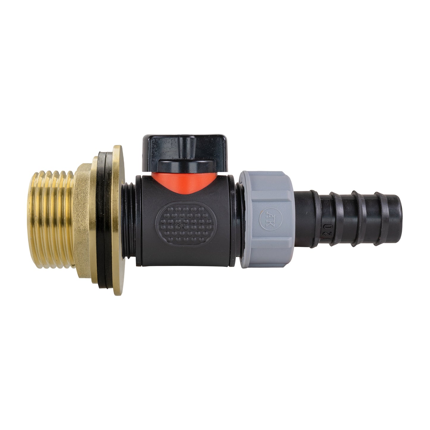 Water Butt Brass Kit 1" with In-Line Valve + 20mm Barb