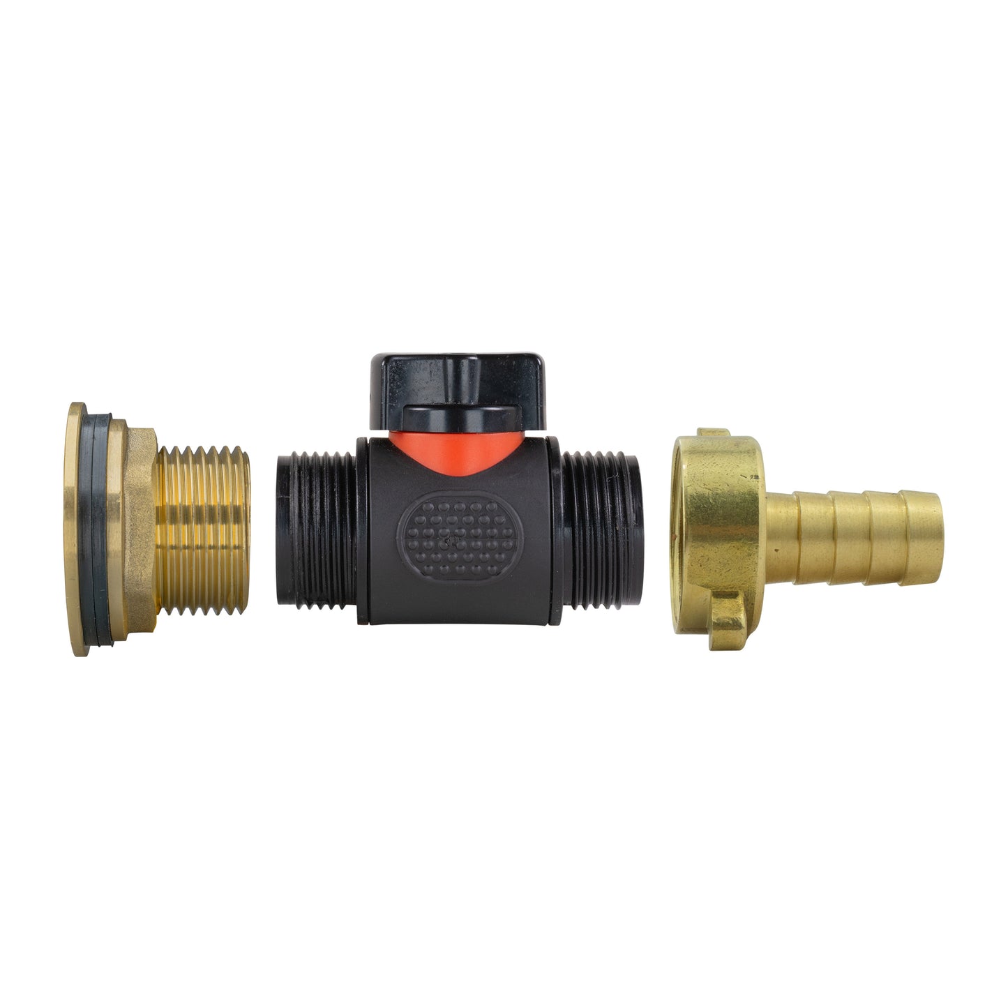 Water Butt Brass Kit 1" with In-Line Valve + 1/2" Brass Barb and Drill Bit