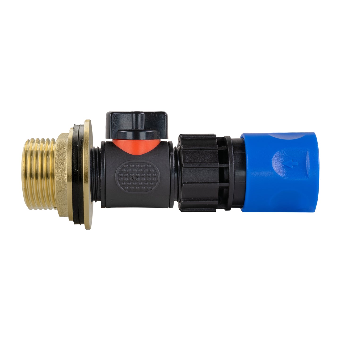 Water Butt Brass Kit 1" with In-Line Valve + Female Quick Connector Blue