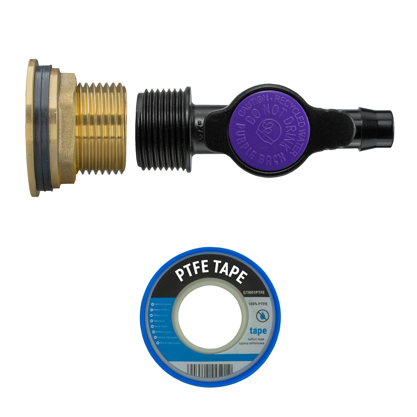Water Butt Brass Kit 1" with 13mm Barb Irrigation Valve