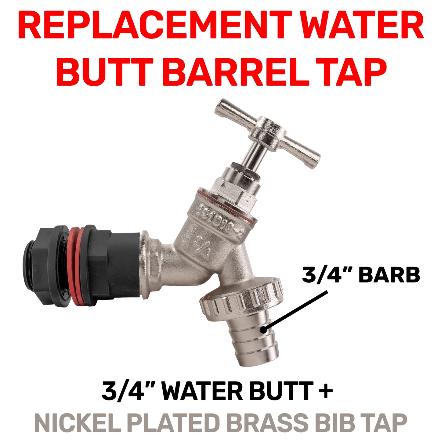 Water Butt Kit 3/4" with Nickel Plated Barbed Tap