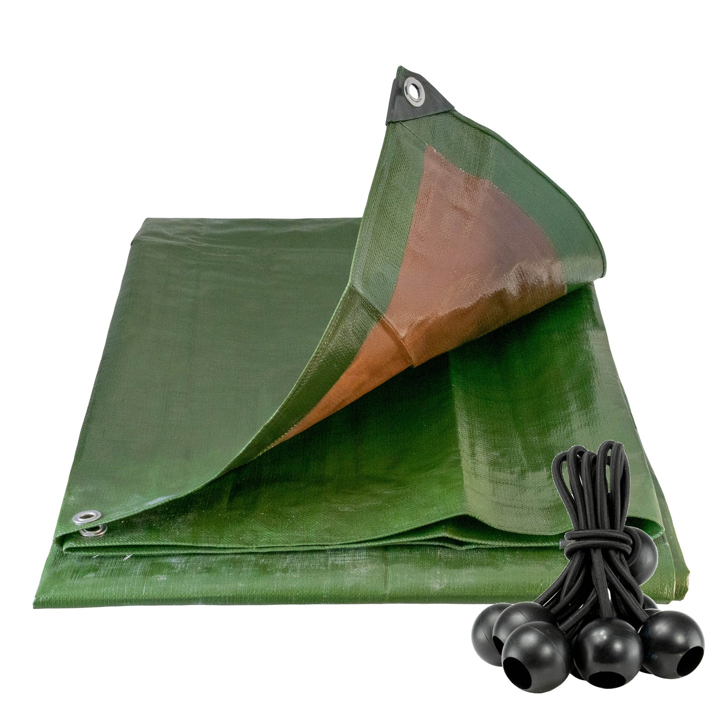 Green/Brown L-Grade Tarpaulin with Bungee Balls (Black)
