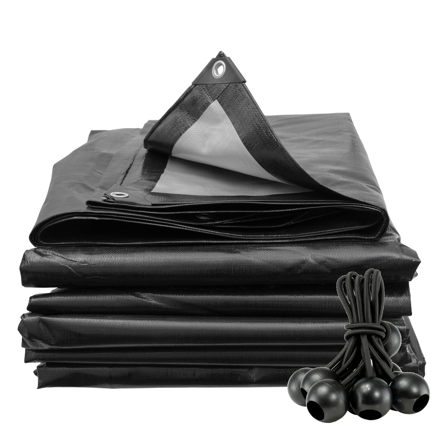 Black/Silver L-Grade Tarpaulin with 10 x 6" Bungee Balls (Black)