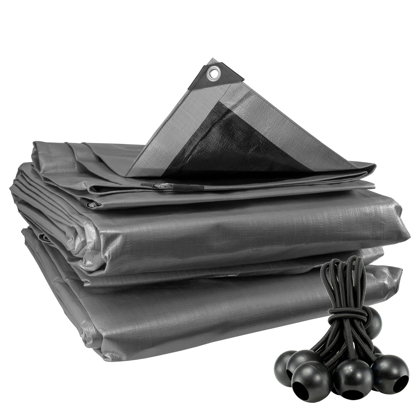 Silver XL-Grade Tarpaulin with 10 x 6" Bungee Balls (Black)
