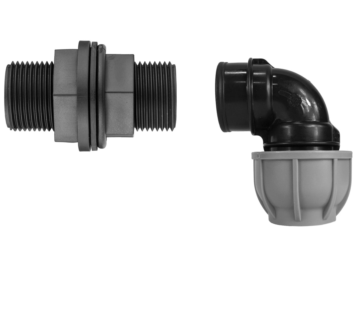 Water Butt Connector with Nut & Washer 3/4" BSPM + MDPE Elbow 25mm