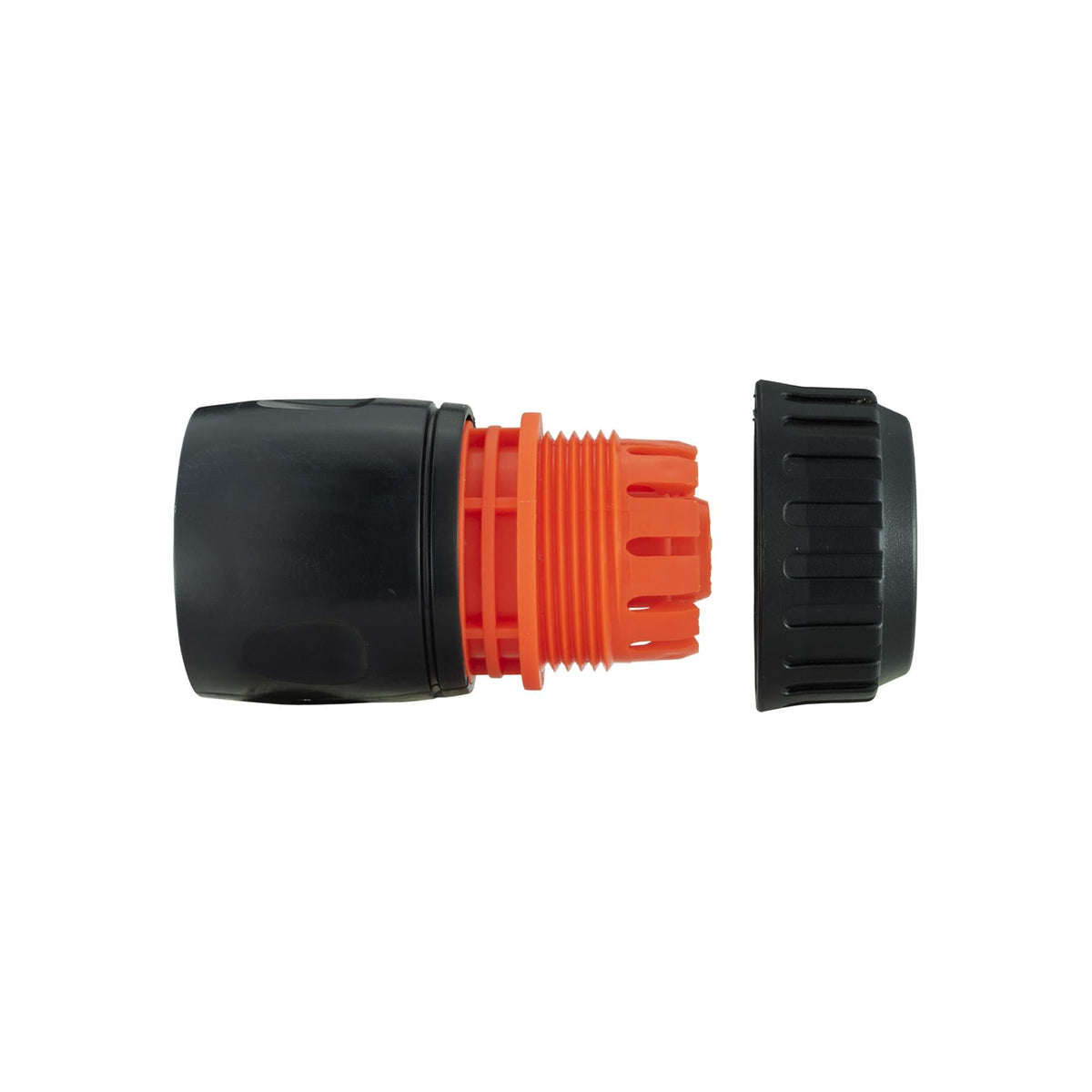 2-Way Tap Connector Snap-On Outlet Metal Black/Orange + 2 x Hose Connectors