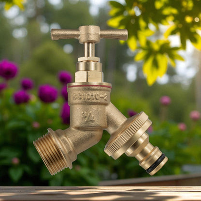 Brass Bib Tap Quick Connect with MDPE Tee 25mm - 3/4" BSPF