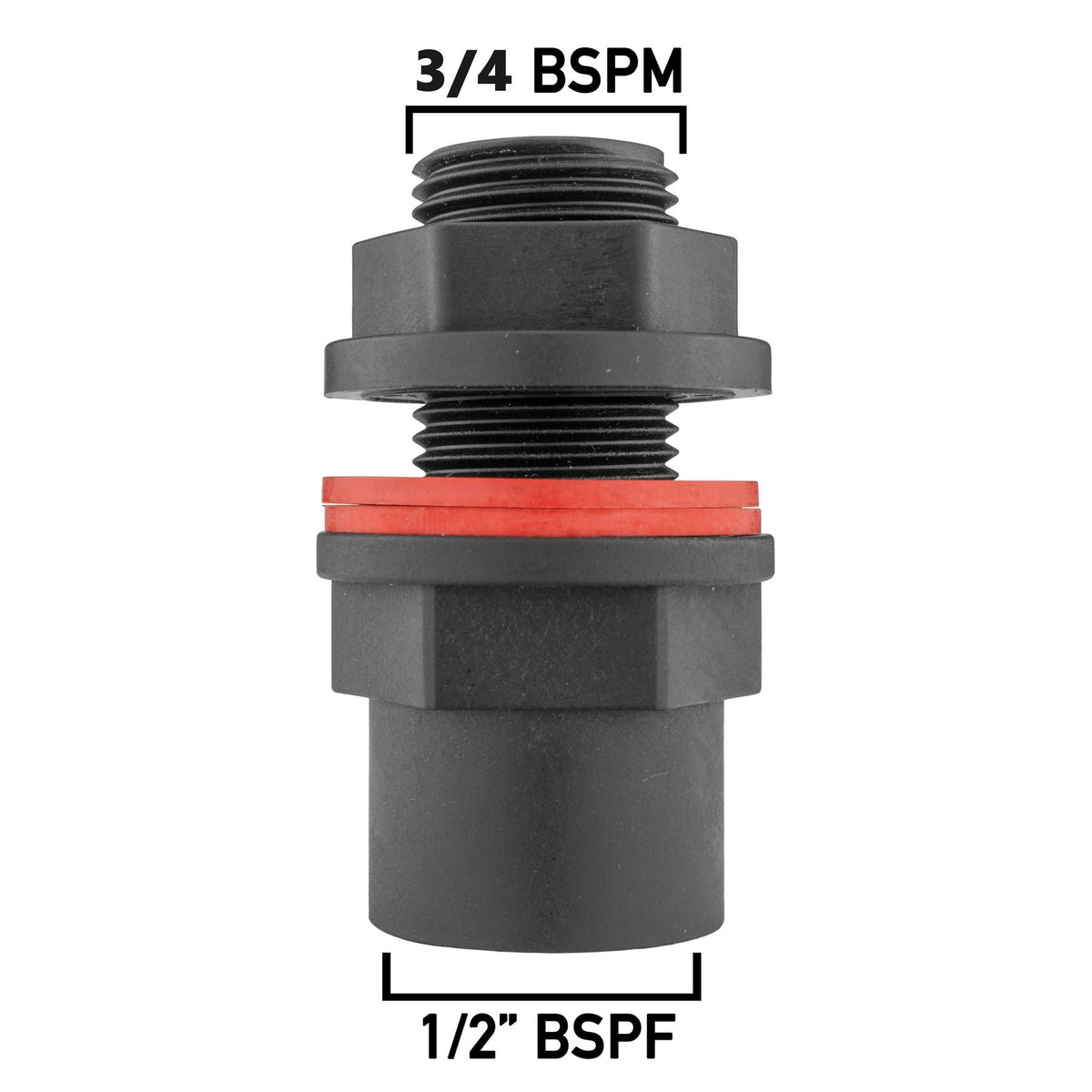 3/4" BSP - 1/2" BSP Water Butt Fitting with Black Lever Barb Tap
