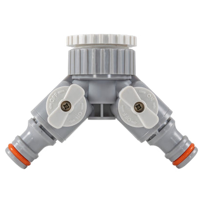 2-Way Tap Splitter Connector with 3 x Quick Connect Outlets (Grey/White)