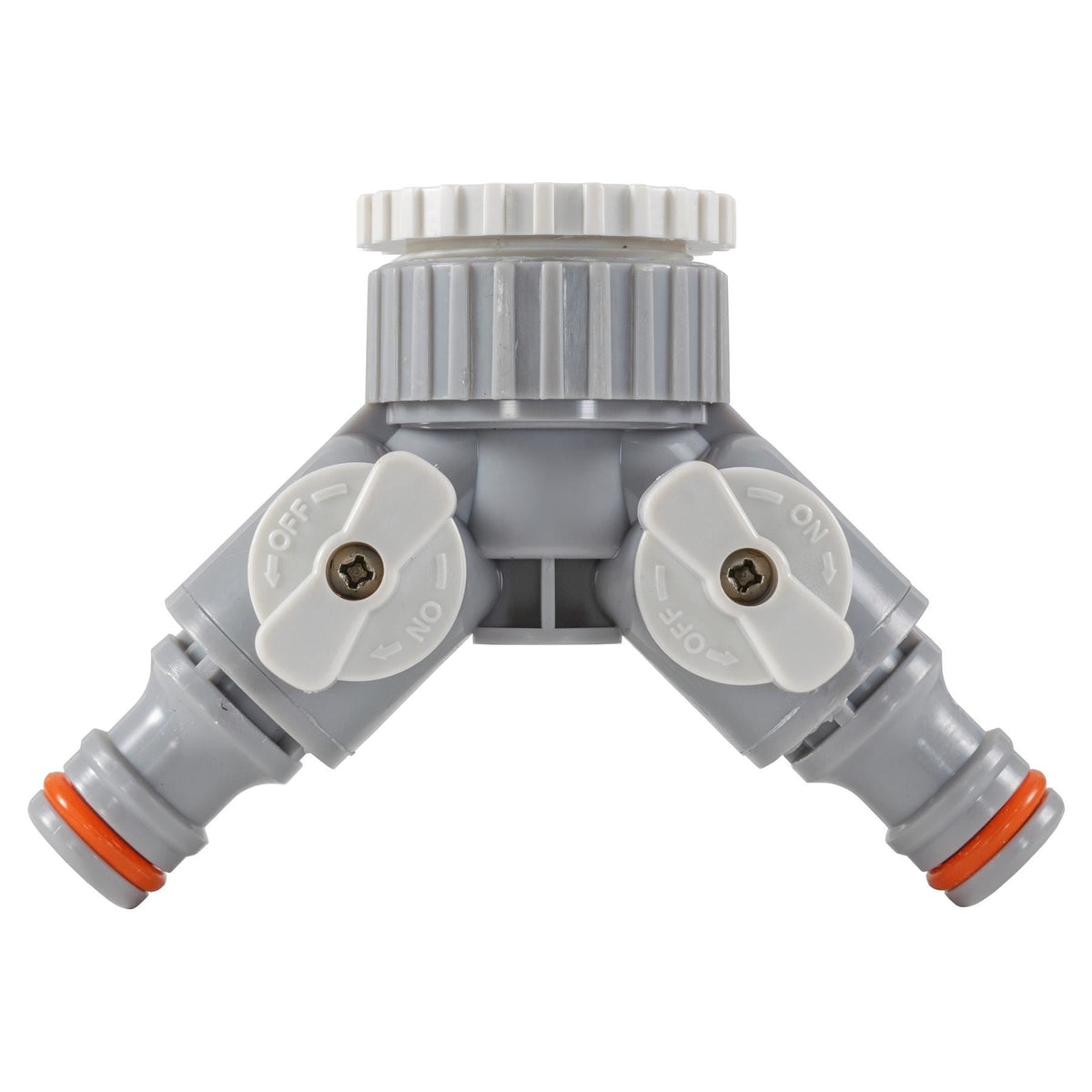 2-Way Tap Connector with 3 x Quick Connect Outlets and 3 x Standard 1/2" Hose Connectors (Grey/White)