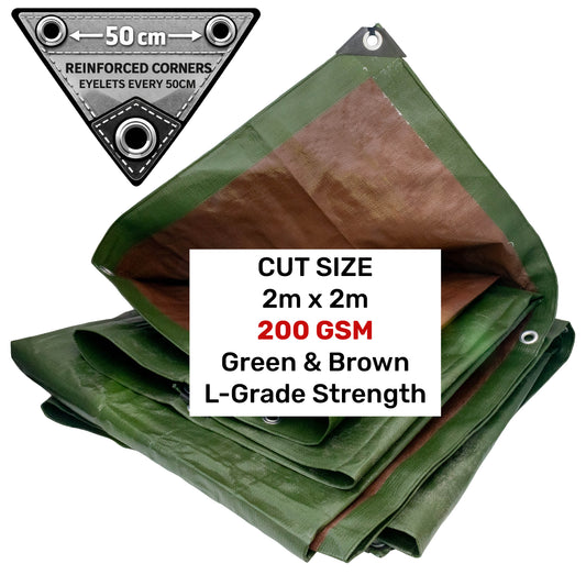 Green/Brown L-Grade Tarpaulin 2m x 2m