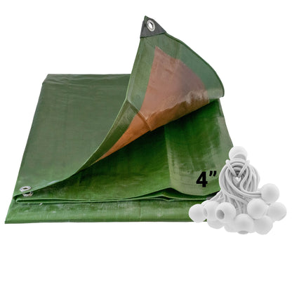 Green/Brown L-Grade Tarpaulin with 20 x 4" Bungee Balls (White)