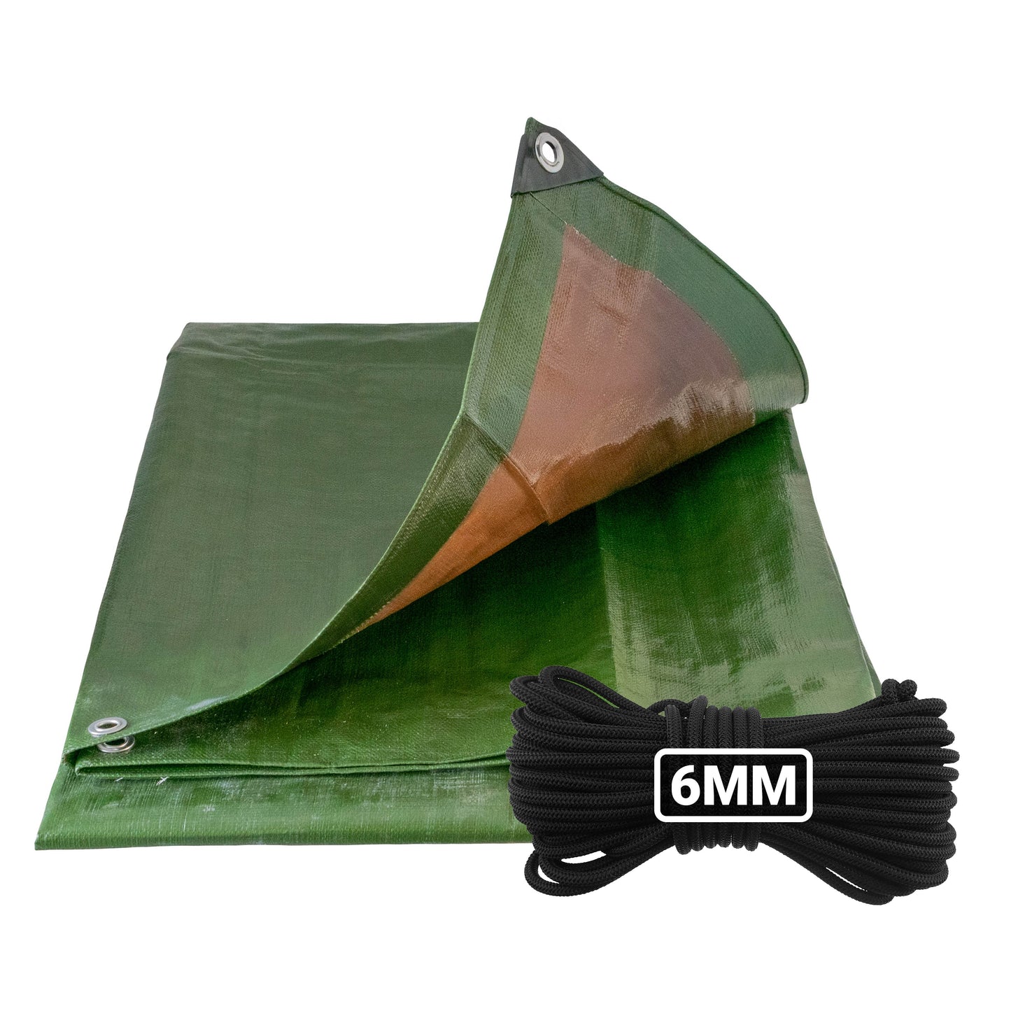 Green/Brown L-Grade Tarpaulin with 10 Metres of 6mm Bungee Rope