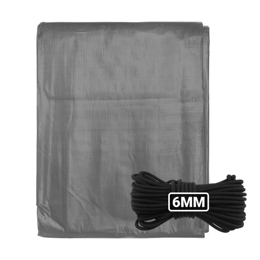 Grey L-Grade Tarpaulin with 10 Metres of 6mm Bungee Rope