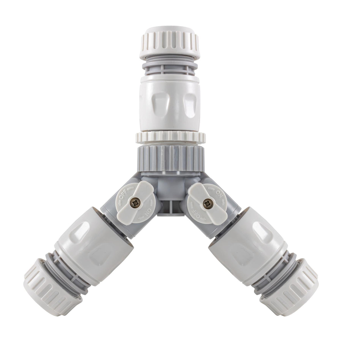 2-Way Tap Connector with 3 x Quick Connect Outlets and 3 x Standard 1/2" Hose Connectors (Grey/White)