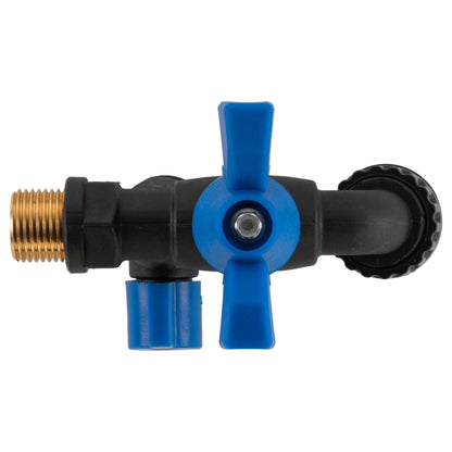 15mm Brass Wall Flange Kit with Garden Bib Double Tap Black/Blue and PTFE Tape Kit