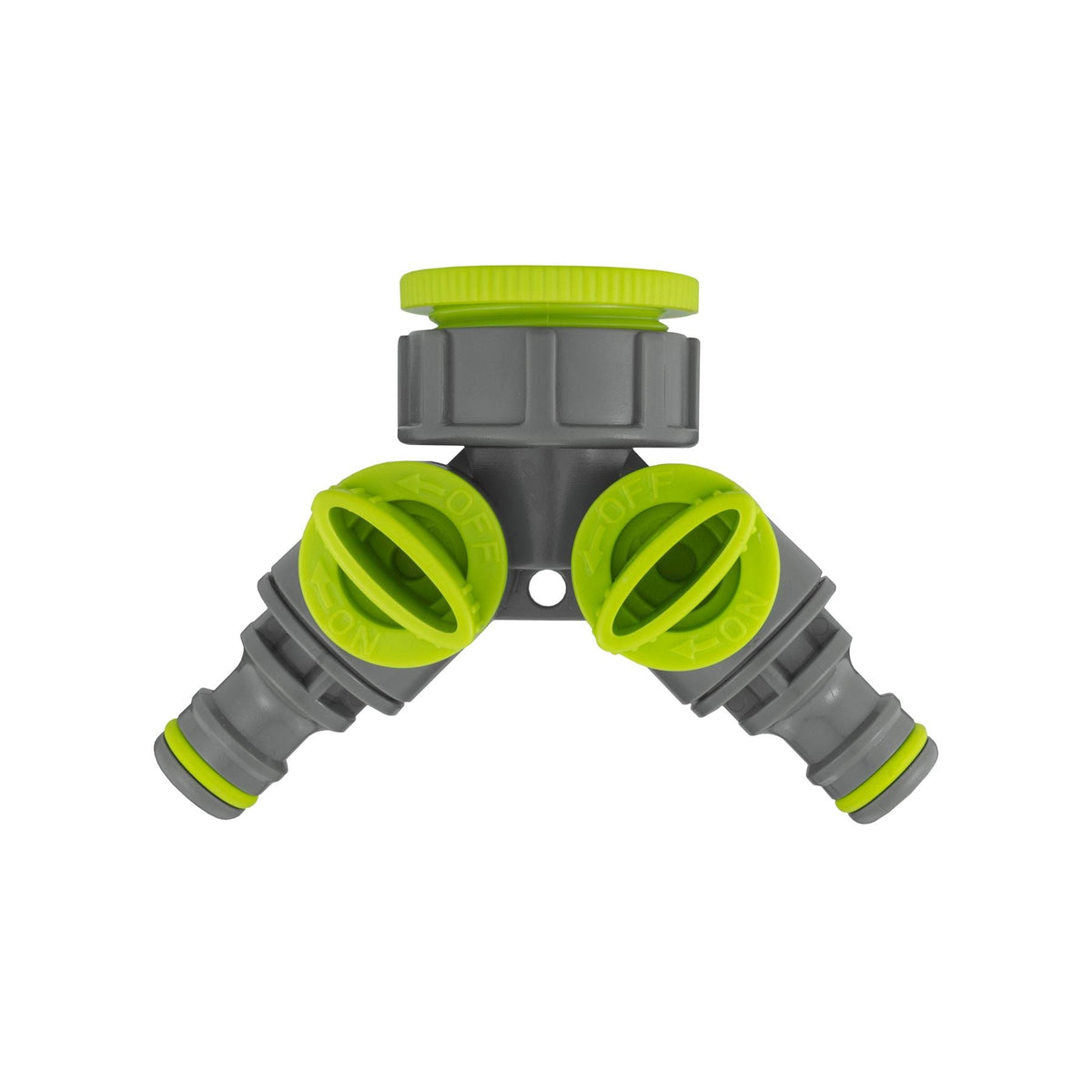 2-Way Tap Connector with 2 x Hose Connectors and 1 x Click-Lock Quick Connection (Lime)