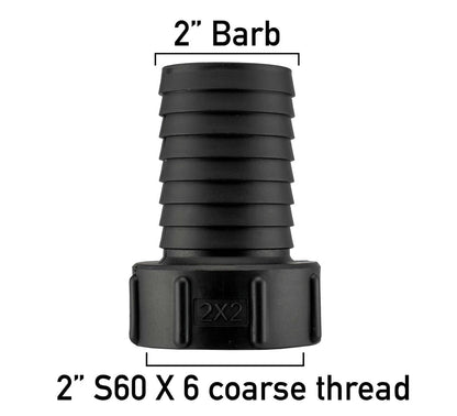 IBC 2" S60X6 Thread Valve with S60X6 to 2" Hose Tail