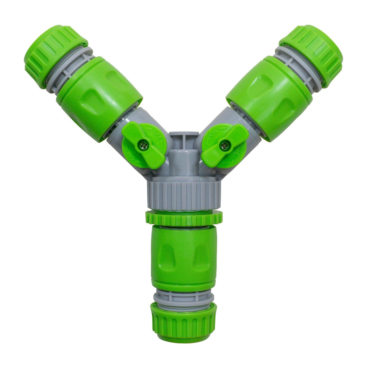 2-Way Tap Connector with 3 x Quick Connect Outlets and 3 x Standard 1/2" Hose Connectors (Grey/Lime)