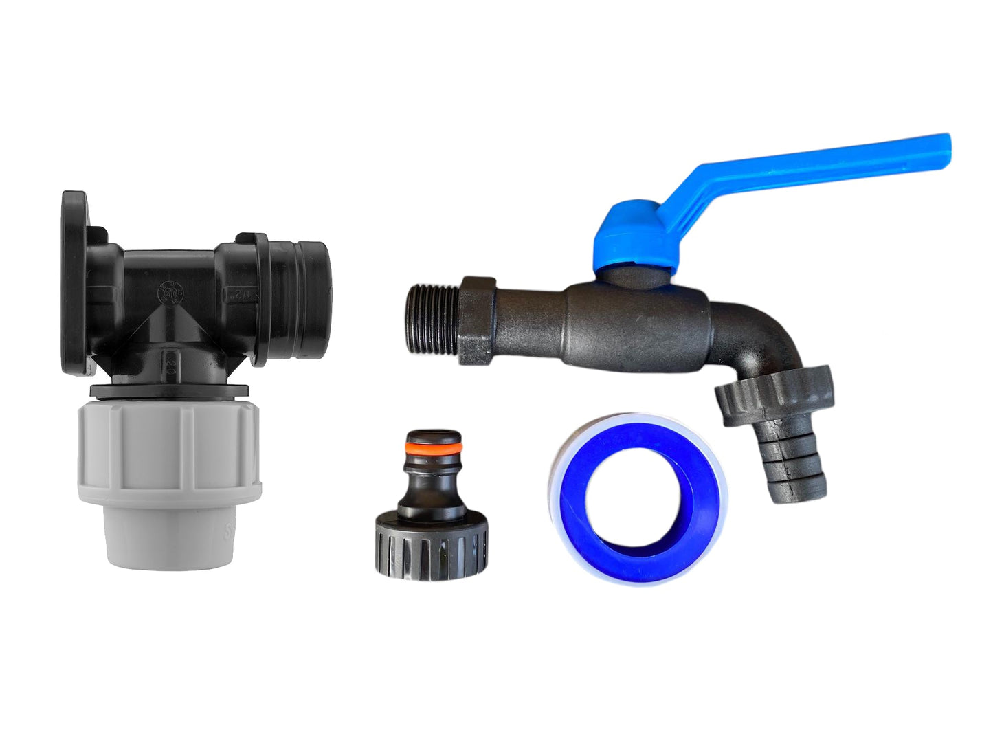 32mm MDPE Wall Flange with Nylon Tap Barb/Quick Connect and PTFE Tape