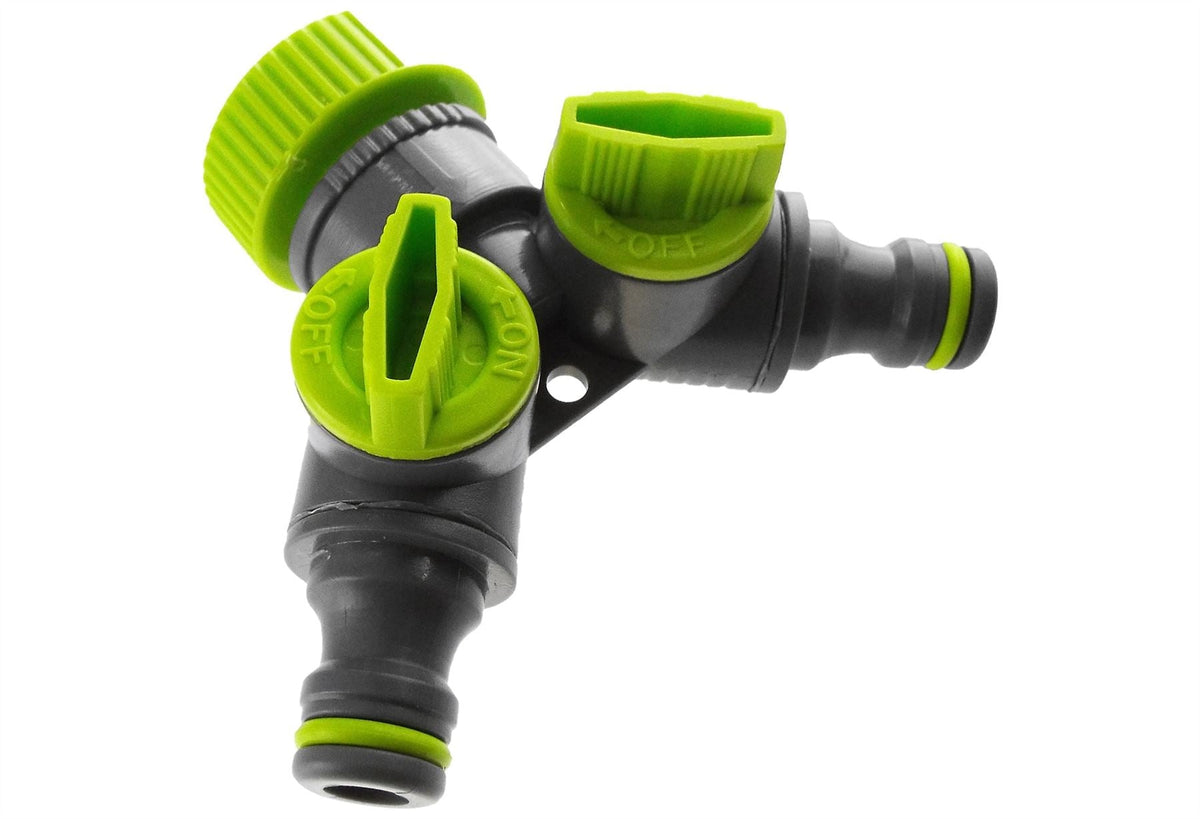 2-Way Tap Splitter Connector with 3 x Quick Connect Outlets (Lime)