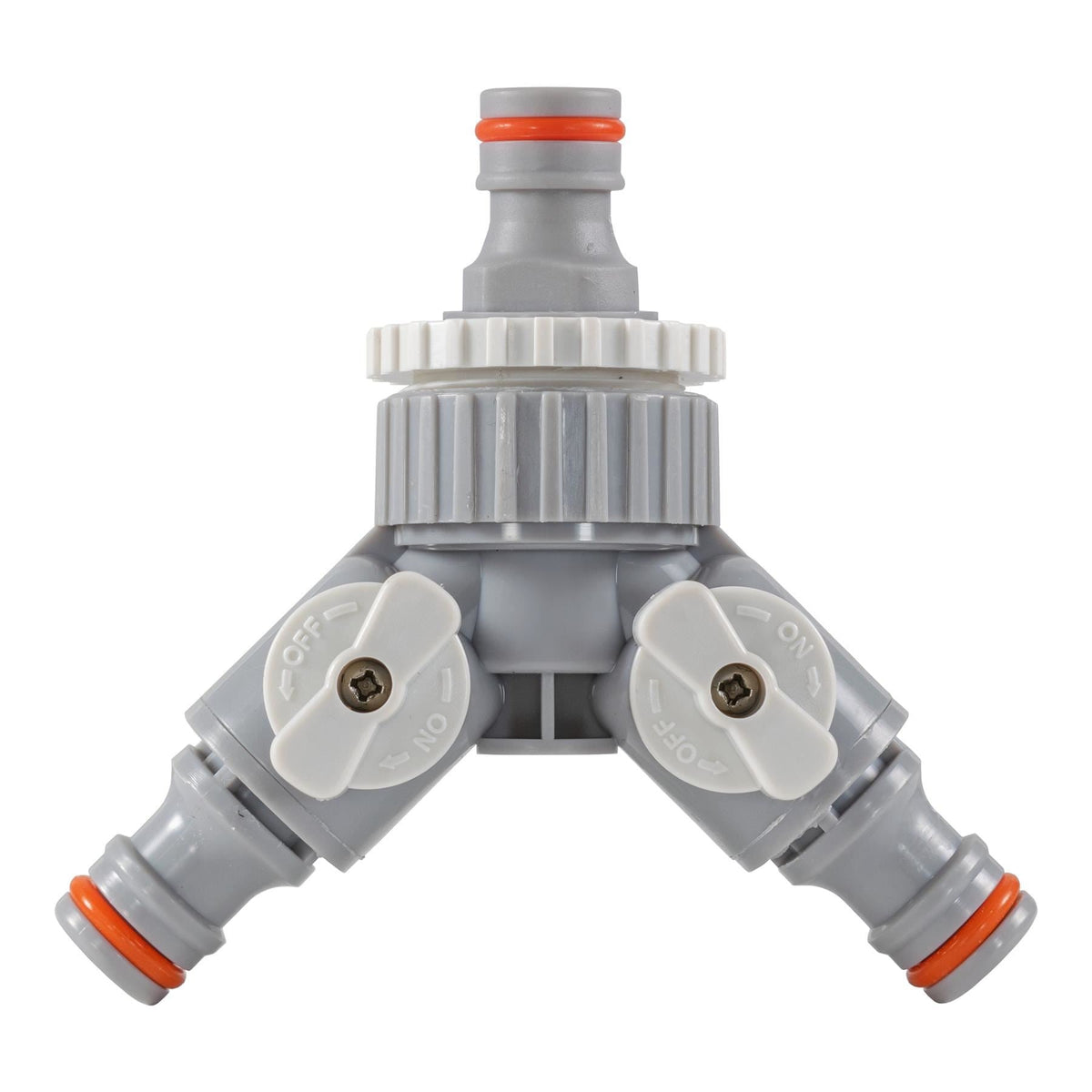 2-Way Tap Splitter Connector with 3 x Quick Connect Outlets (Grey/White)