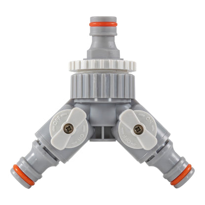 2-Way Tap Splitter Connector with 3 x Quick Connect Outlets (Grey/White)