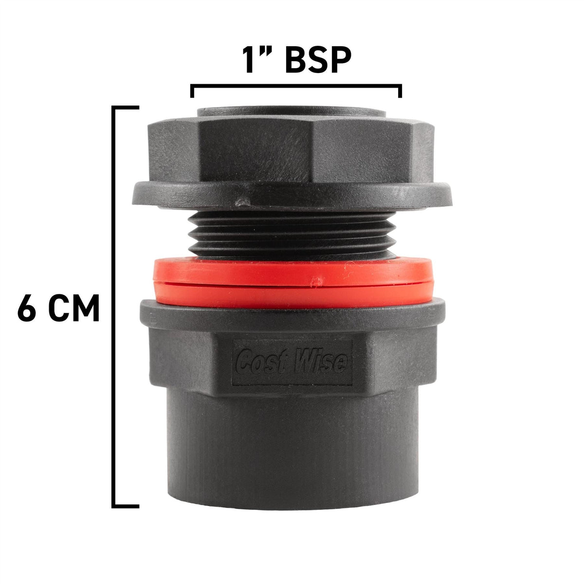 Water Butt Connector 1" BSP with Garden Lever Tap with Geka Type Claw and 1/2" Hose Barb Connector