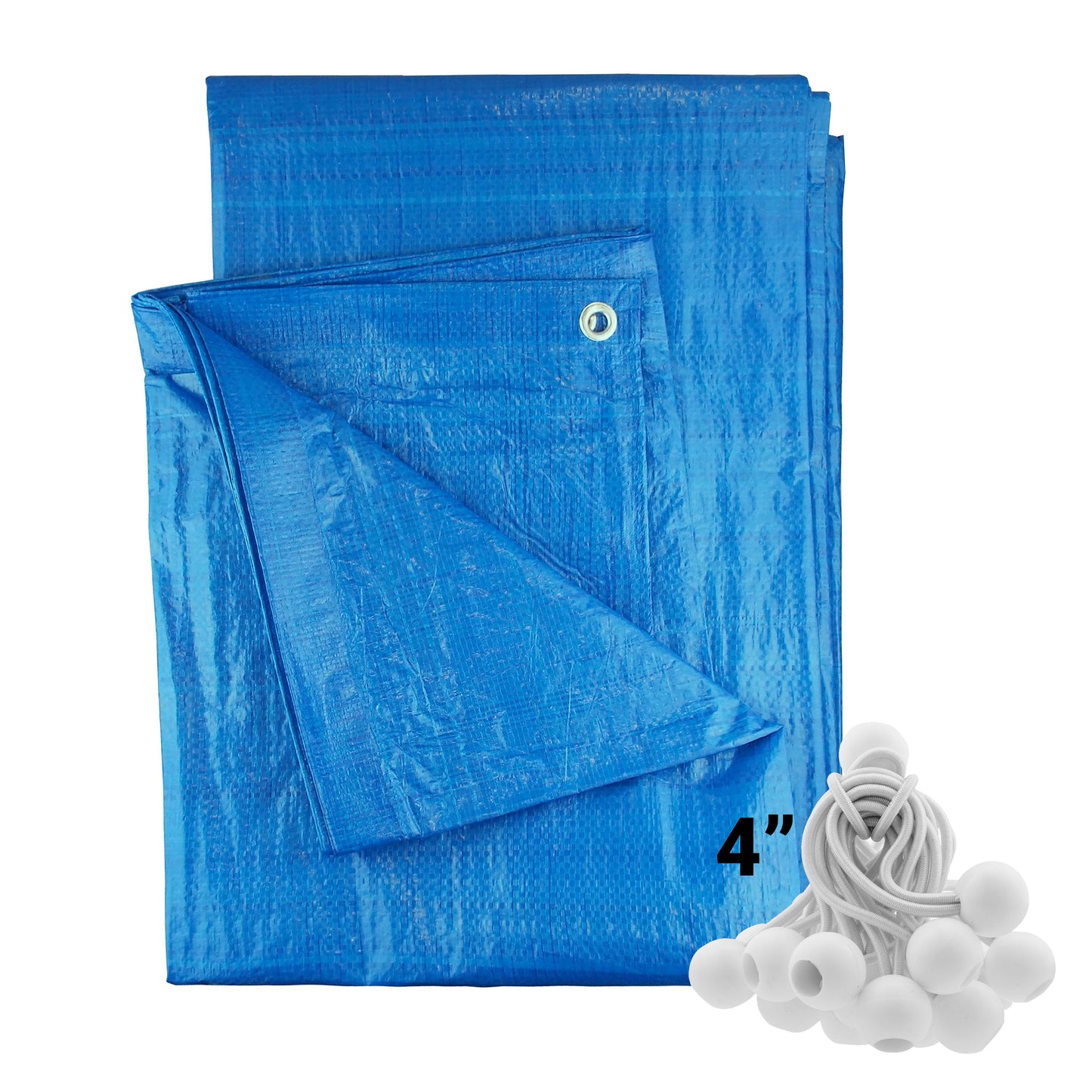Blue S-Grade Tarpaulin with 20 x 4" Bungee Balls (White)