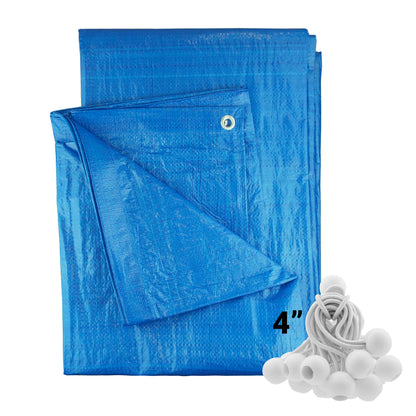 Blue S-Grade Tarpaulin with 20 x 4" Bungee Balls (White)