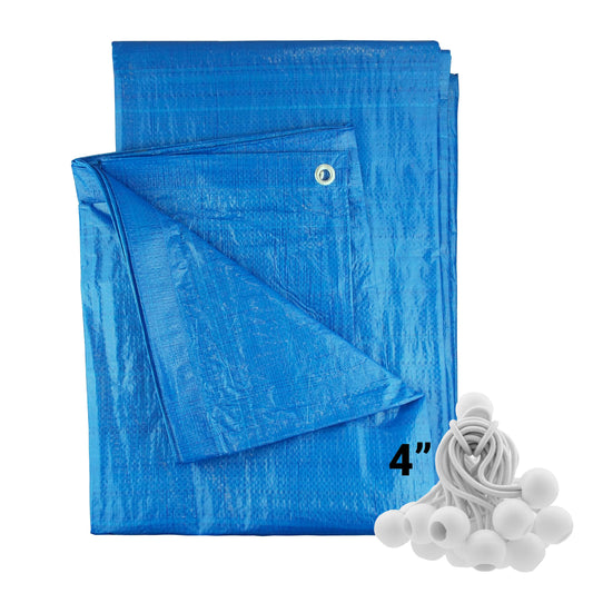 Blue S-Grade Tarpaulin with 20 x 4" Bungee Balls (White)