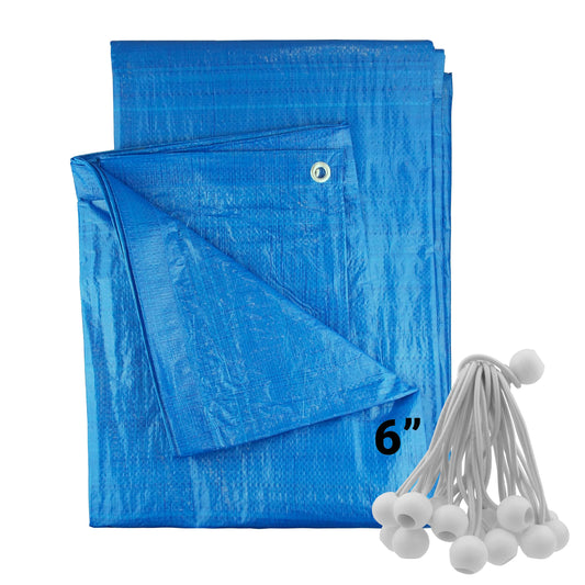 Blue S-Grade Tarpaulin with 20 x 6" Bungee Balls (White)
