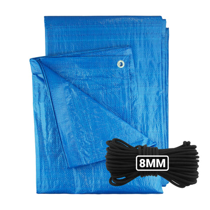 Blue S-Grade Tarpaulin with 10 Metres of 8mm Bungee Rope