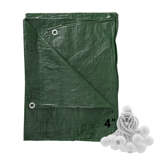 Green S-Grade Tarpaulin with 20 x 4" Bungee Balls (White)