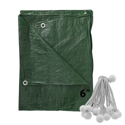 Green S-Grade Tarpaulin with 20 x 6" Bungee Balls (White)