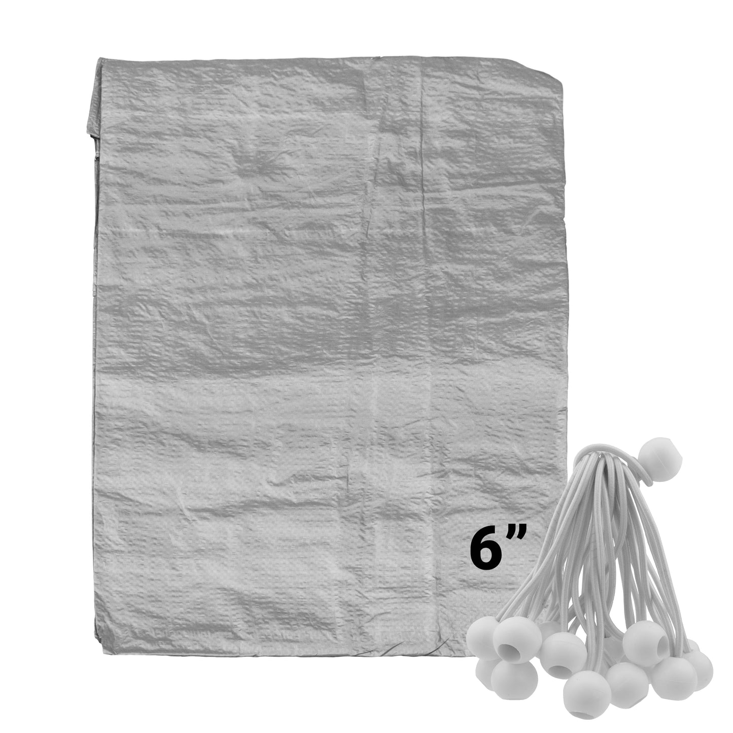 Grey S-Grade Tarpaulin with 20 x 6" Bungee Balls (White)