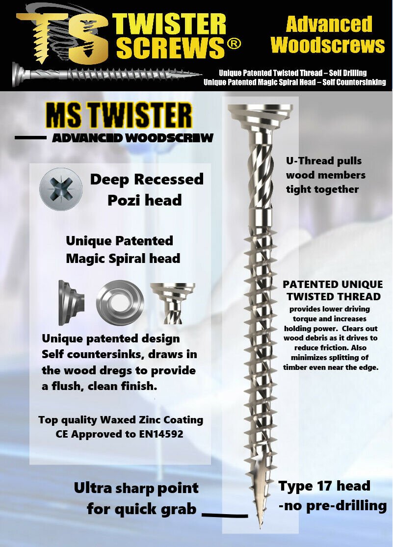 Twister Screws Premium Double-Threaded Wood Screws