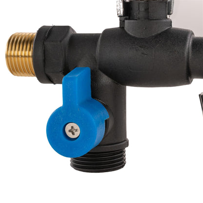 15mm Brass Wall Flange Kit with Garden Lever Double Tap Black/Blue and PTFE Tape Kit